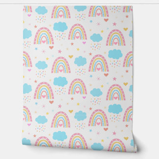Boho rainbow pattern with clouds pastel Nursery Behang