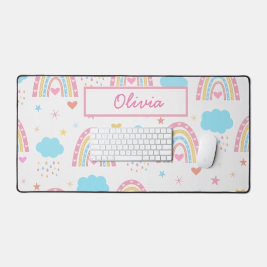 Boho rainbow pattern with clouds Personalized  Bureaumat (Keyboard & Muis)