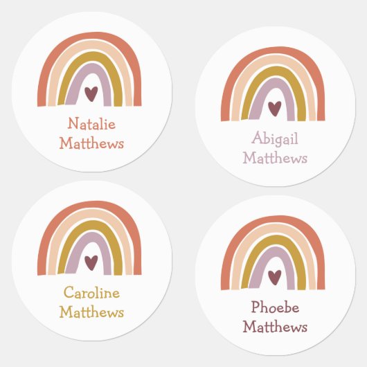 Boho Rainbow Peach Blush Name Iron on Clothing Labels (Groep)