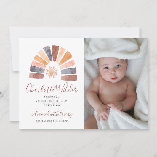 Boho Rainbow Photo Baby shower Invitation Aankondiging (Voorkant)