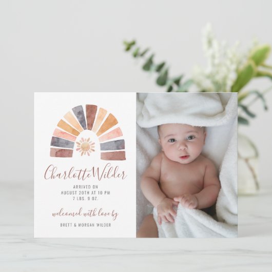 Boho Rainbow Photo Baby shower Invitation Aankondiging (Staand voorkant)