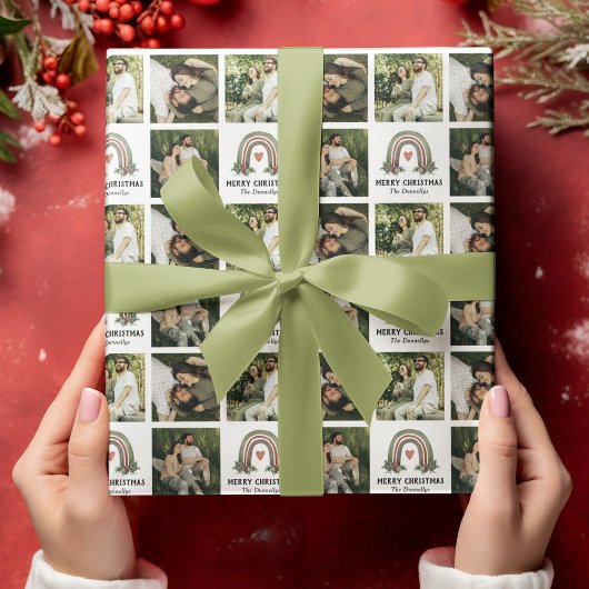 Boho Rainbow Photo Collage Wrapping Paper Cadeaupapier