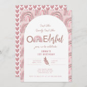 Boho Rainbow Pink Arch Onederful Birthday Kaart (Voorkant / Achterkant)