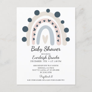 Boho Rainbow Pink Baby shower Uitnodiging