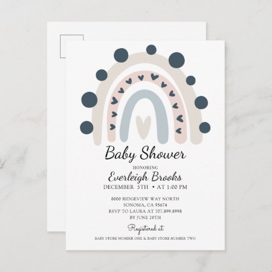 Boho Rainbow Pink Baby shower Uitnodiging (Voorkant / Achterkant)