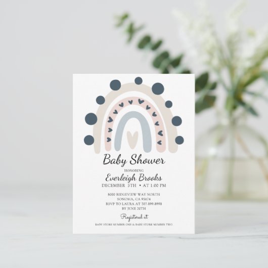 Boho Rainbow Pink Baby shower Uitnodiging (Staand voorkant)