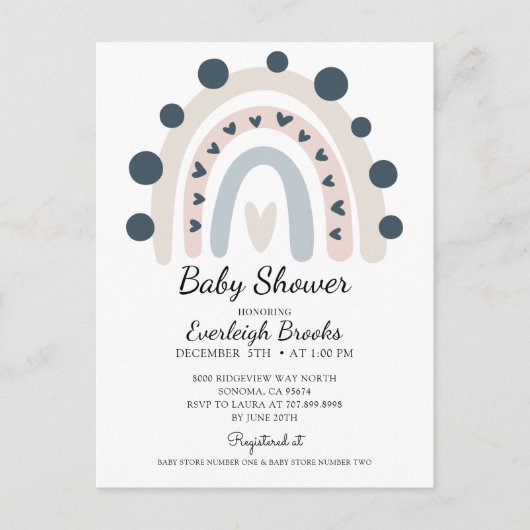 Boho Rainbow Pink Baby shower Uitnodiging Briefkaart (Voorkant)