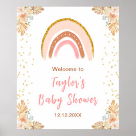 Boho Rainbow Pink Baby shower Welkom Poster