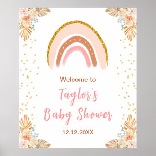 Boho Rainbow Pink Baby shower Welkom Poster