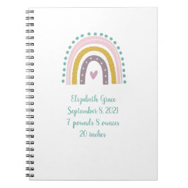 Boho Rainbow Pink Blauwgroen Gold Hearts Baby Gift Notitieboek