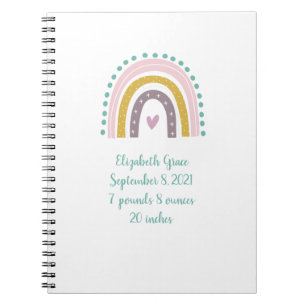 Boho Rainbow Pink Blauwgroen Gold Hearts Baby Gift Notitieboek