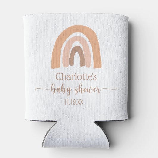 Boho Rainbow Pink Brown Baby shower Blikjeskoeler (Achterkant)