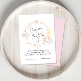 Boho Rainbow Pink Diaper Raffle Baby Girl Shower Informatiekaartje