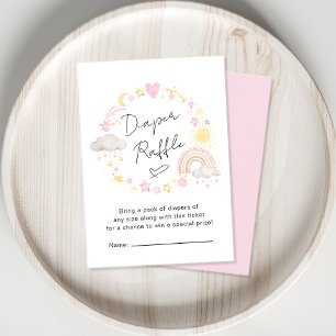 Boho Rainbow Pink Diaper Raffle Baby Girl Shower Informatiekaartje