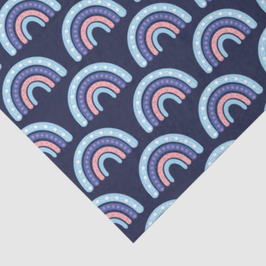 Boho Rainbow Pink en Navy Blue Tissuepapier (Detail)