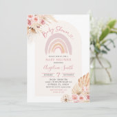 Boho Rainbow Pink Floral Baby shower Kaart (Staand voorkant)