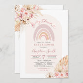 Boho Rainbow Pink Floral Baby shower Kaart (Voorkant / Achterkant)