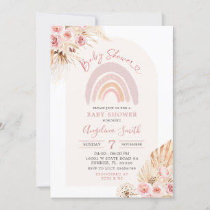 Boho Rainbow Pink Floral Baby shower Kaart