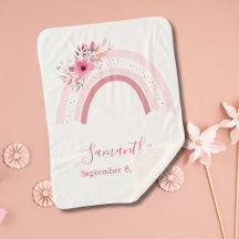 Boho Rainbow Pink Floral Sherpa Baby Deken