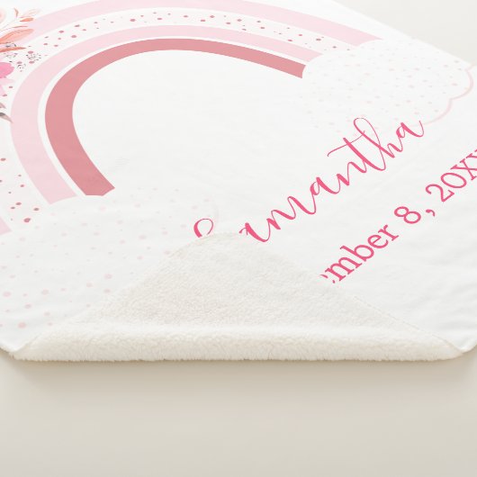 Boho Rainbow Pink Floral Sherpa Baby Deken (3/4)