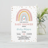 Boho Rainbow Pink Girl Baby shower Kaart (Staand voorkant)