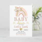 Boho Rainbow Pink Gold Baby shower Uitnodiging (Staand voorkant)