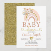 Boho Rainbow Pink Gold Baby shower Uitnodiging (Voorkant / Achterkant)