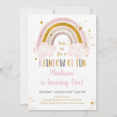 Boho Rainbow Pink Gold Birthday Kaart (Voorkant)