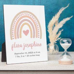 Boho Rainbow Pink Heart Cute Birth Stats Girl Baby Fotoplaat