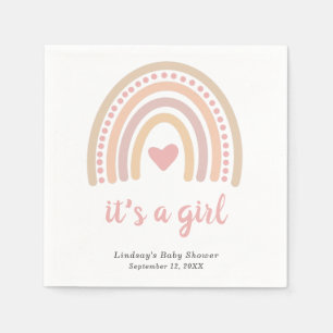 Boho Rainbow Pink Heart Cute Girl Baby shower Servet