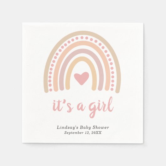 Boho Rainbow Pink Heart Cute Girl Baby shower Servet (Voorkant)
