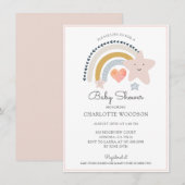 Boho Rainbow Pink Heart Girl Baby shower Kaart (Voorkant / Achterkant)