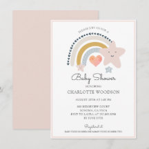 Boho Rainbow Pink Heart Girl Baby shower