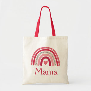 Boho Rainbow Pink Heart Mama Tote Bag