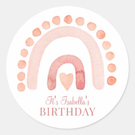 Boho Rainbow Pink Kind Birthday Party Ronde Sticker