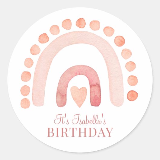 Boho Rainbow Pink Kind Birthday Party Ronde Sticker (Voorkant)