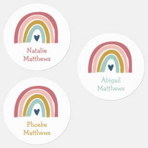 Boho Rainbow Pink Navy Mustard Naam Waterdicht Labels