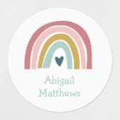 Boho Rainbow Pink Navy Mustard Naam Waterdicht Labels (Design 2)