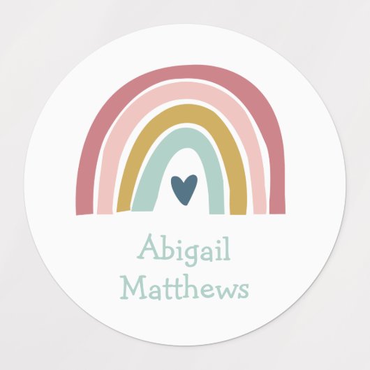 Boho Rainbow Pink Navy Mustard Naam Waterdicht Labels (Design 2)