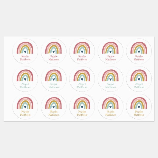 Boho Rainbow Pink Navy Mustard Naam Waterdicht Labels (Vel)
