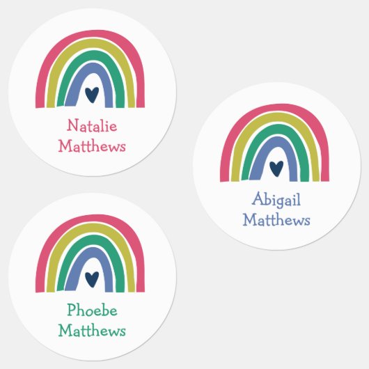 Boho Rainbow Pink Navy Mustard Naam Waterdicht Labels (Groep)