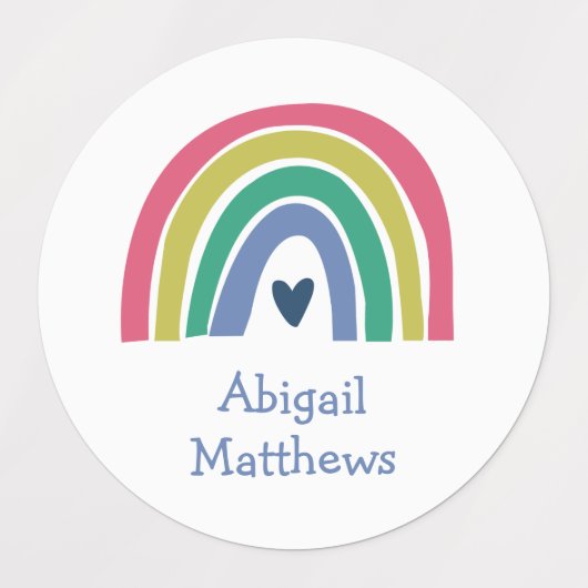 Boho Rainbow Pink Navy Mustard Naam Waterdicht Labels (Design 2)