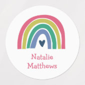 Boho Rainbow Pink Navy Mustard Naam Waterdicht Labels (Design 1)