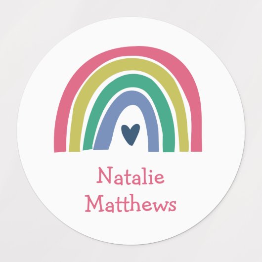 Boho Rainbow Pink Navy Mustard Naam Waterdicht Labels (Design 1)