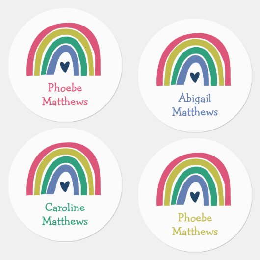 Boho Rainbow Pink Navy Naam strijkmiddel op kledin Labels (Groep)