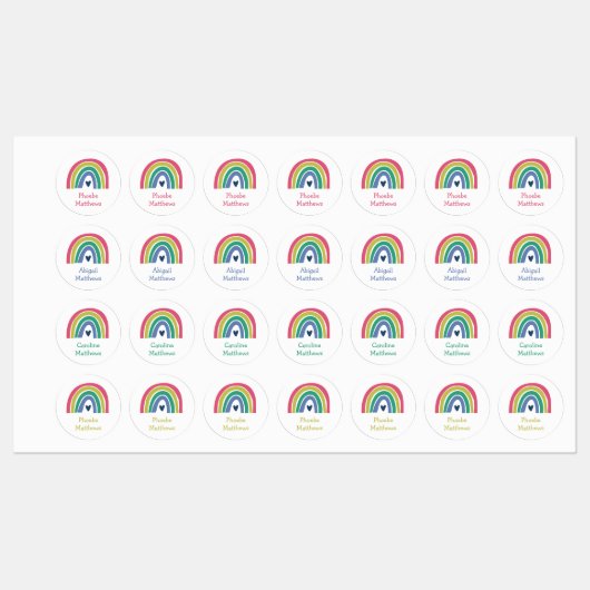 Boho Rainbow Pink Navy Naam strijkmiddel op kledin Labels (Vel)