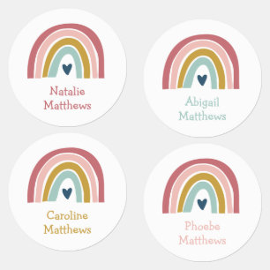 Boho Rainbow Pink Navy Naam strijkmiddel op kledin Labels
