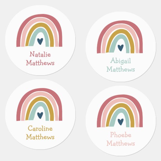 Boho Rainbow Pink Navy Naam strijkmiddel op kledin Labels (Groep)