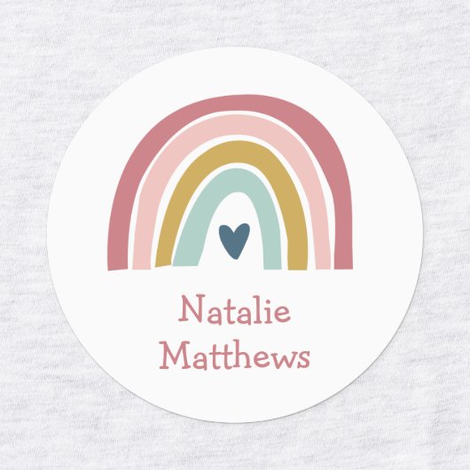 Boho Rainbow Pink Navy Naam strijkmiddel op kledin Labels (Design 1)