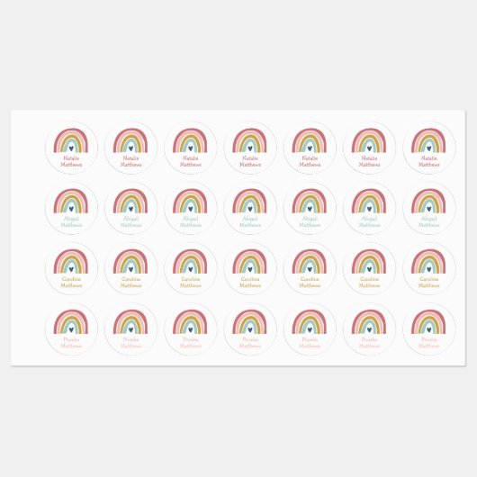 Boho Rainbow Pink Navy Naam strijkmiddel op kledin Labels (Vel)